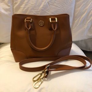 Tory Burch Mini Robinson Crossbody Tote in Tan
